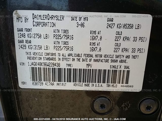 1J4GK48K96W228438 - 2006 JEEP LIBERTY SPORT 灰色 照片 9