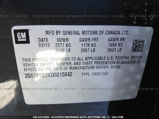 2G61P5S3XD9215842 - 2013 CADILLAC XTS LUXURY COLLECTION SILVER photo 9