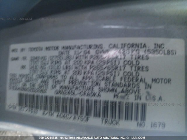 5TEUU42N95Z022902 - 2005 TOYOTA TACOMA ACCESS CAB ვერცხლისფერი ფოტო 9