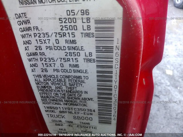 1N6SD11Y0TC350364 - 1996 NISSAN TRUCK XE RED photo 9