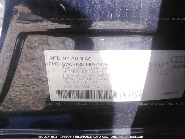 WAUAF78E68A132324 - 2008 AUDI A4 2.0T BLUE photo 9