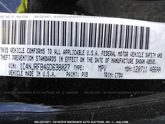 1C4NJRFB4GD638027 - 2016 JEEP PATRIOT LATITUDE BLACK photo 9