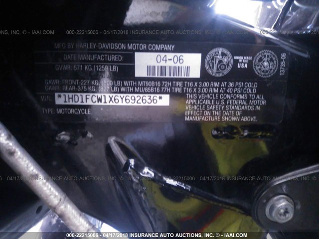 1HD1FCW1X6Y692636 - 2006 HARLEY-DAVIDSON FLHTCUI Бордовый фото 10