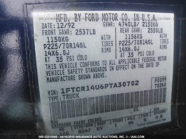 1FTCR14U6PTA30702 - 1993 FORD RANGER SUPER CAB Dark Blue photo 9