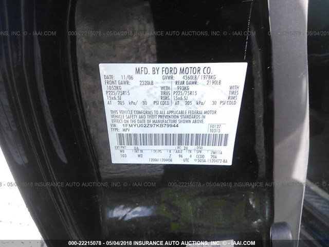 1FMYU02Z97KB79944 - 2007 FORD ESCAPE XLS BLACK photo 9