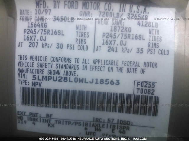 5LMPU28L0WLJ18563 - 1998 LINCOLN NAVIGATOR თაფლისფერი ფოტო 9