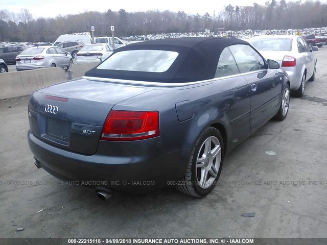 WAUAF48H87K015071 - 2007 AUDI A4 2.0T CABRIOLET GRAY photo 4