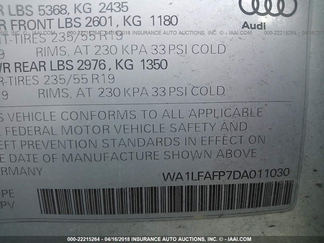 WA1LFAFP7DA011030 - 2013 AUDI Q5 PREMIUM PLUS SILVER photo 9