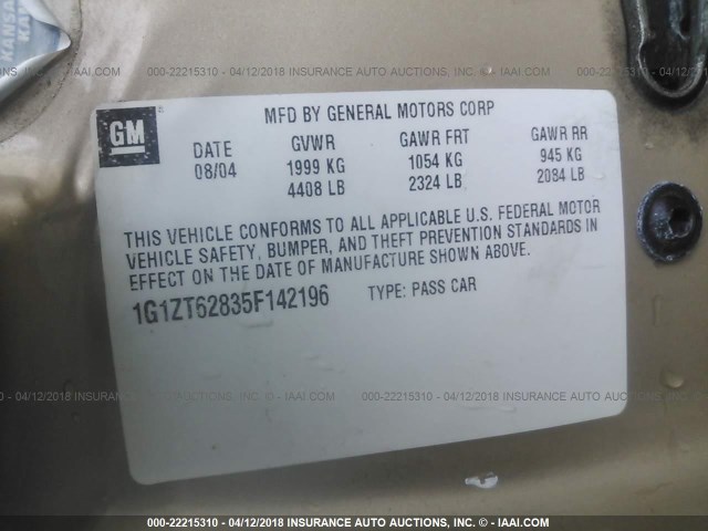 1G1ZT62835F142196 - 2005 CHEVROLET MALIBU MAXX LS 金色 照片 9