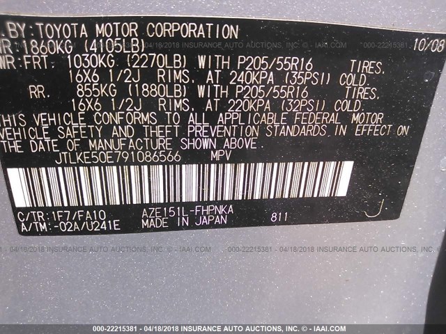JTLKE50E791086566 - 2009 TOYOTA SCION XB SILVER photo 9