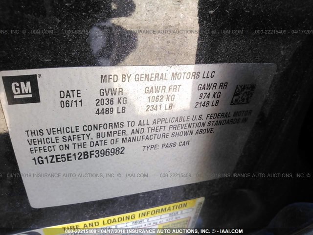 1G1ZE5E12BF396982 - 2011 CHEVROLET MALIBU LTZ 黑色 照片 9