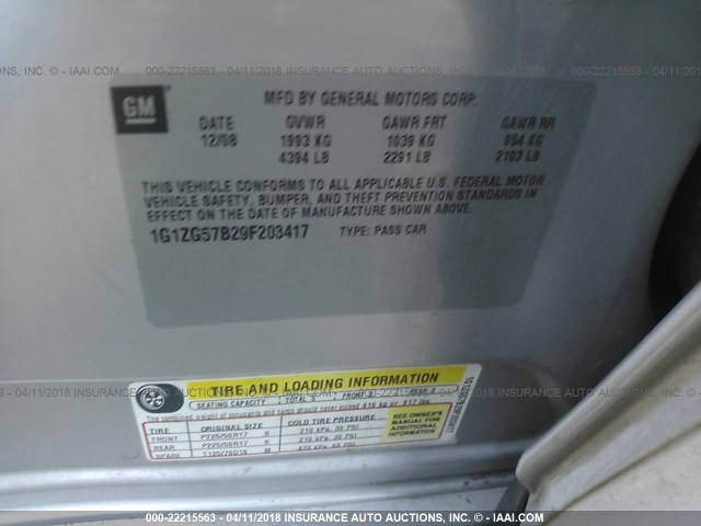 1G1ZG57B29F203417 - 2009 CHEVROLET MALIBU LS 银色 照片 9