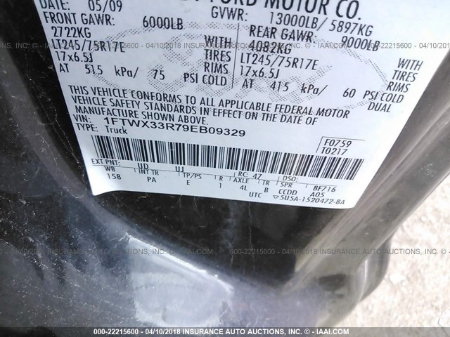 1FTWX33R79EB09329 - 2009 FORD F350 SUPER DUTY BLACK photo 9