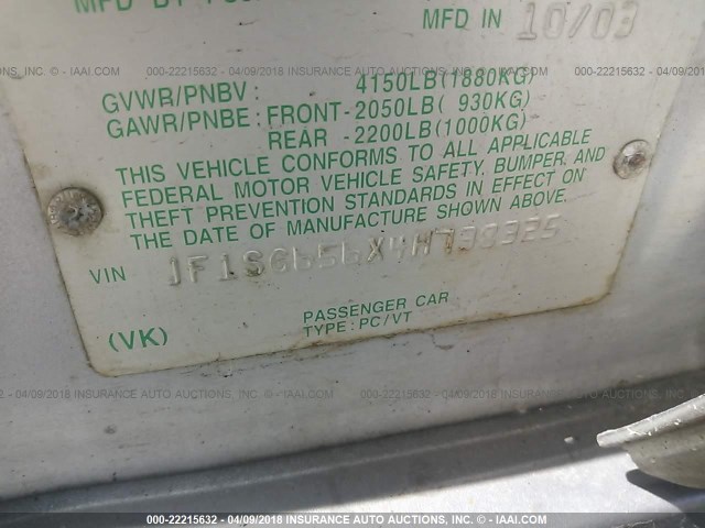 JF1SG656X4H738325 - 2004 SUBARU FORESTER 2.5XS Argent photo 9