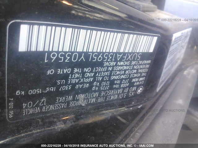 5UXFA13595LY03561 - 2005 BMW X5 3.0I BLACK photo 9