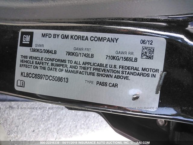 KL8CC6S97DC508613 - 2013 CHEVROLET SPARK 1LT Черный фото 9