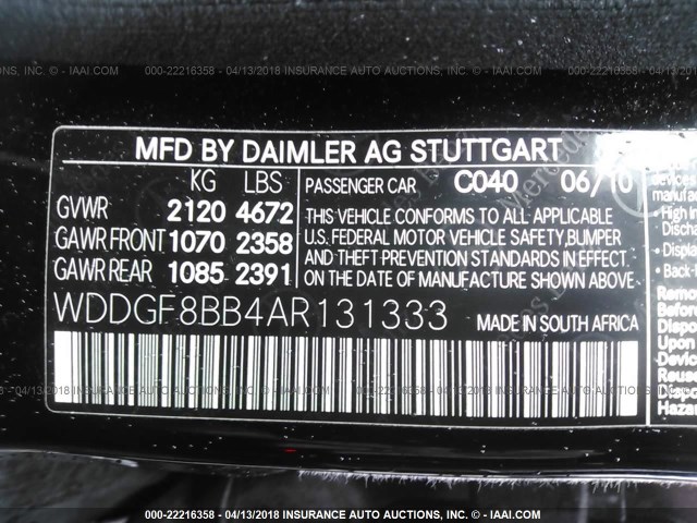 WDDGF8BB4AR131333 - 2010 MERCEDES-BENZ C 300 4MATIC BLACK photo 9