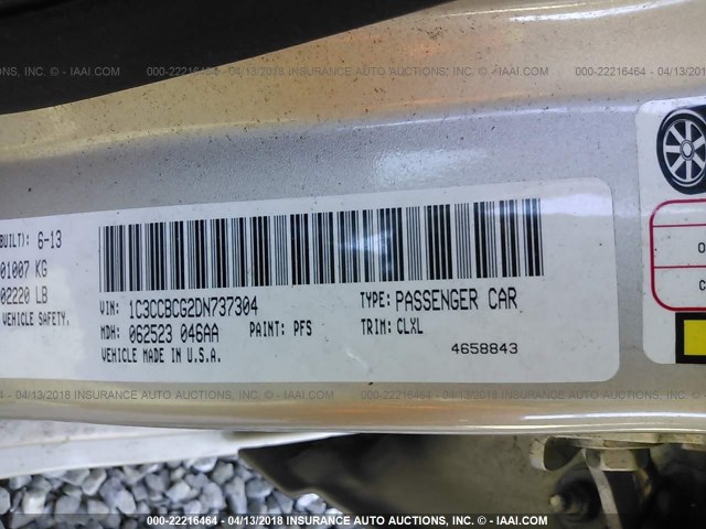 1C3CCBCG2DN737304 - 2013 CHRYSLER 200 LIMITED Champagne photo 9