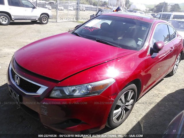 1HGCS12838A011923 - 2008 HONDA ACCORD EXL RED photo 2