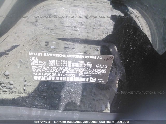 5UXTR9C56JLC75632 - 2018 BMW X3 XDRIVEM40I შავი ფოტო 9