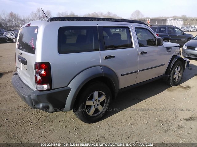 1D8GT28K27W739225 - 2007 DODGE NITRO SXT SILVER photo 4