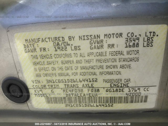 3N1CB51D26L644152 - 2006 NISSAN SENTRA 1.8/1.8S TAN photo 9