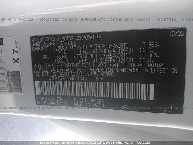 JTLKT324664061246 - 2006 TOYOTA SCION XB Weiß Foto 9