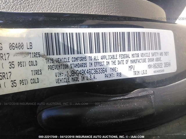 1J8HG48K46C363364 - 2006 JEEP COMMANDER შავი ფოტო 9