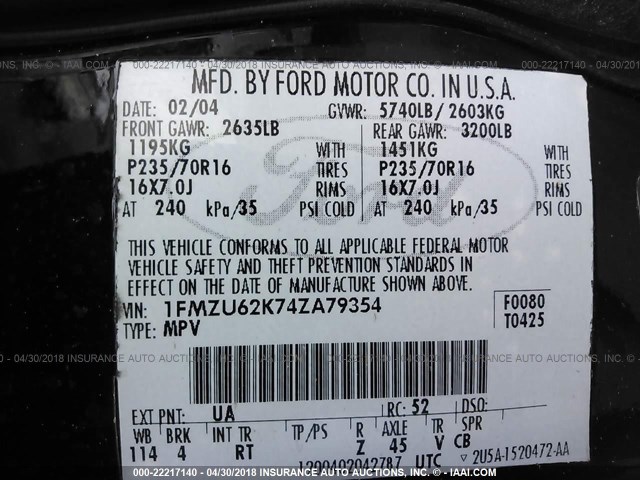 1FMZU62K74ZA79354 - 2004 FORD EXPLORER XLS/XLS SPORT BLACK photo 9