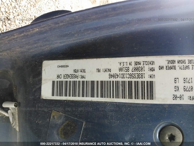 1B3ES56C13D142046 - 2003 DODGE NEON SXT BLUE photo 9