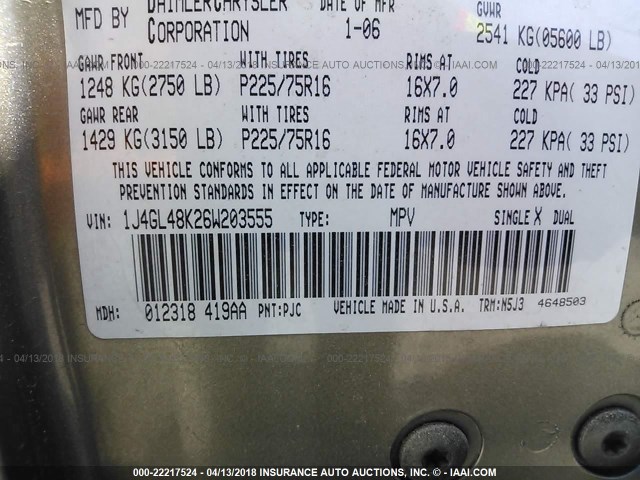 1J4GL48K26W203555 - 2006 JEEP LIBERTY SPORT Boz foto 9