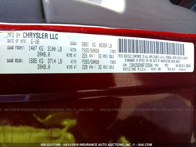 1D8HD58208F159394 - 2008 DODGE DURANGO LIMITED RED photo 9