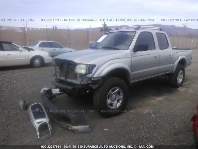 5TEHN72N52Z022407 - 2002 TOYOTA TACOMA DOUBLE CAB ვერცხლისფერი ფოტო 2