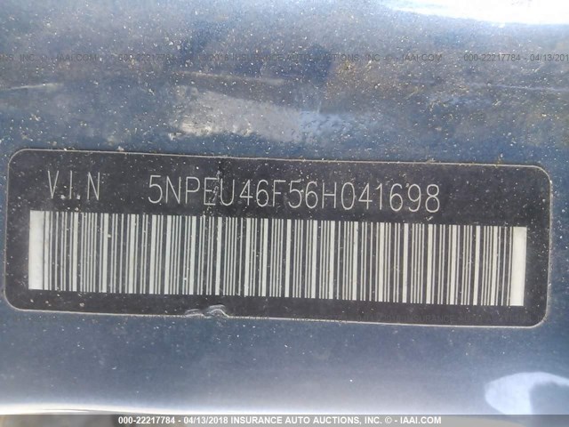 5NPEU46F56H041698 - 2006 HYUNDAI SONATA GLS/LX BLUE photo 9