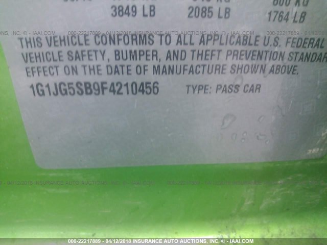 1G1JG5SB9F4210456 - 2015 CHEVROLET SONIC RS GREEN photo 9