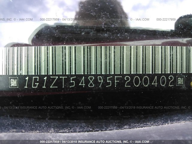 1G1ZT54895F200402 - 2005 CHEVROLET MALIBU LS 栗色 照片 9