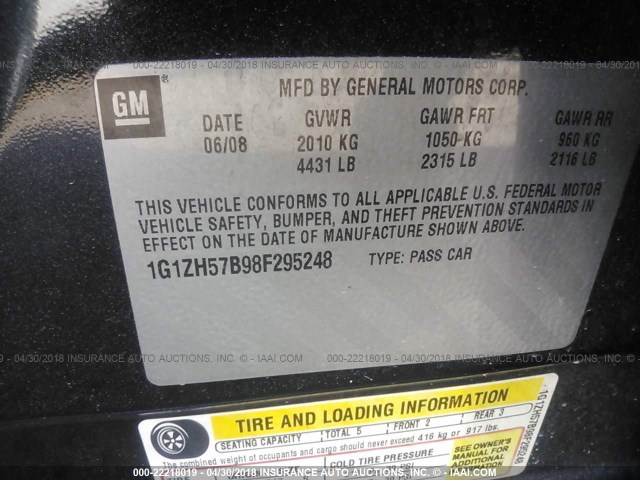 1G1ZH57B98F295248 - 2008 CHEVROLET MALIBU 1LT 黑色 照片 9