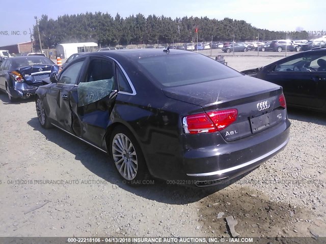 WAUR2AFD8DN015739 - 2013 AUDI A8 L QUATTRO GRAY photo 3