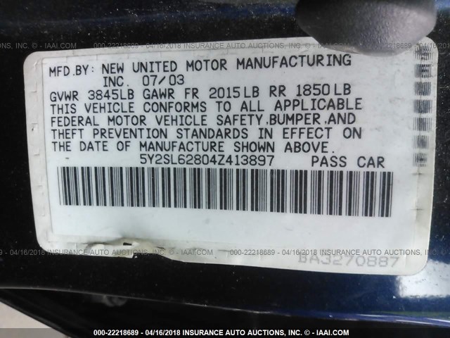 5Y2SL62804Z413897 - 2004 PONTIAC VIBE BLUE photo 9