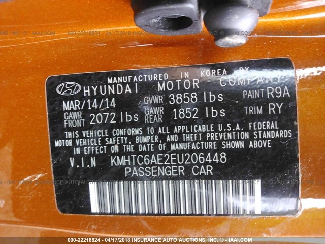 KMHTC6AE2EU206448 - 2014 HYUNDAI VELOSTER TURBO ORANGE photo 9