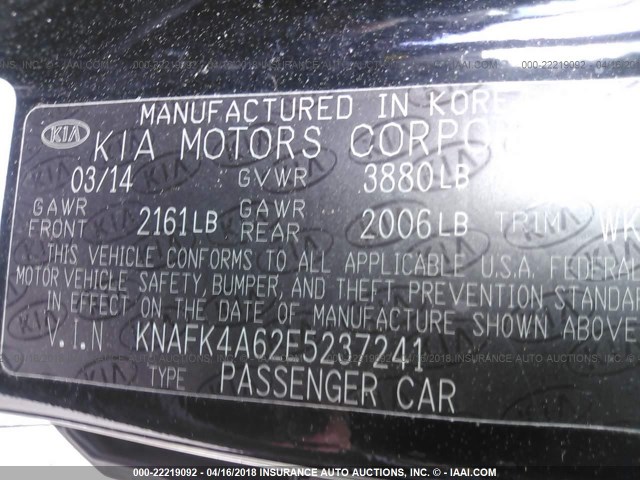 KNAFK4A62E5237241 - 2014 KIA FORTE LX BLACK photo 9