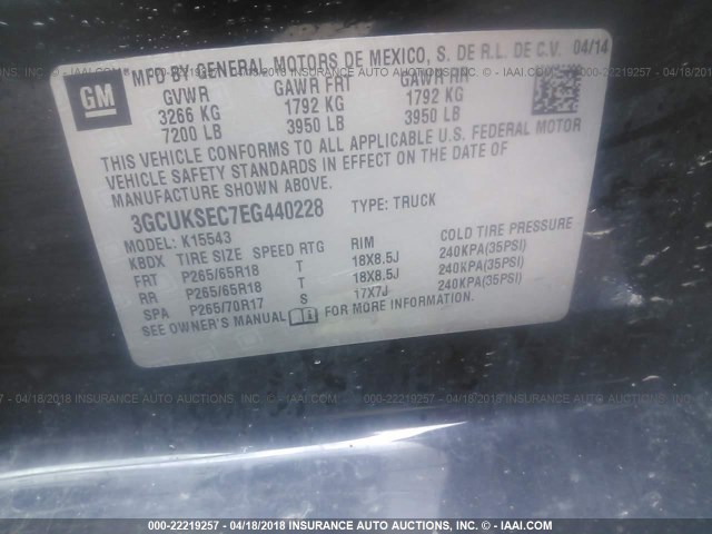 3GCUKSEC7EG440228 - 2014 CHEVROLET SILVERADO K1500 LTZ BLACK photo 9