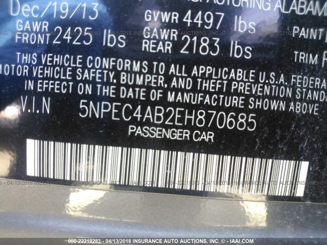 5NPEC4AB2EH870685 - 2014 HYUNDAI SONATA SE/LIMITED GRAY photo 9