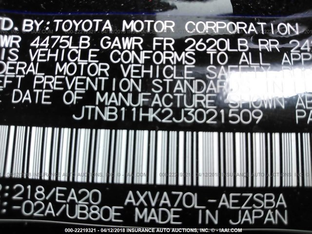 JTNB11HK2J3021509 - 2018 TOYOTA CAMRY L/LE/XLE/SE/XSE BLACK photo 9