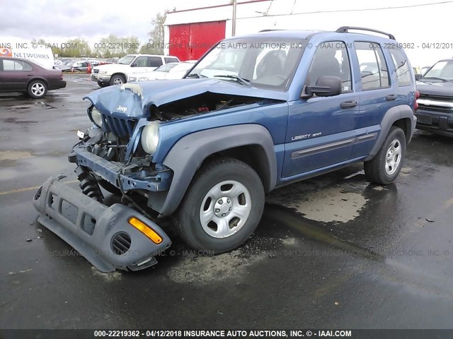 1J4FK48123W673148 - 2003 JEEP LIBERTY SPORT/FREEDOM BLUE photo 2