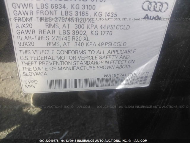 WA1BY74L17D077617 - 2007 AUDI Q7 3.6 QUATTRO PREMIUM BLACK photo 9