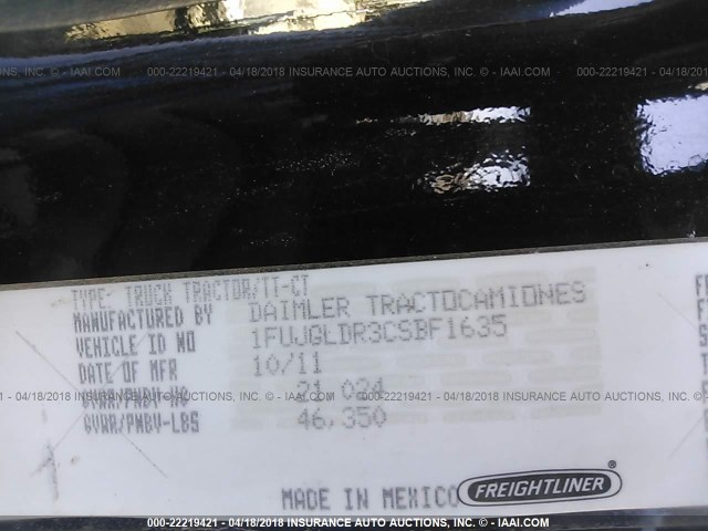 1FUJGLDR3CSBF1635 - 2012 FREIGHTLINER CASCADIA 125  Unknown photo 10