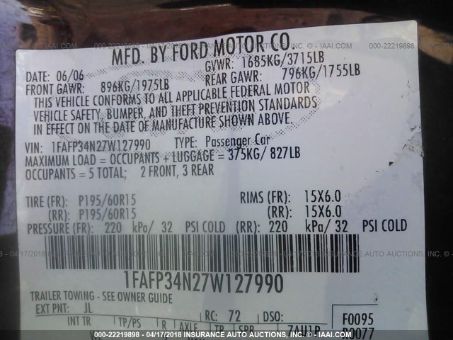 1FAFP34N27W127990 - 2007 FORD FOCUS ZX4/S/SE/SES 红色 照片 9