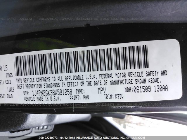 1J4PN2GK3BW591258 - 2011 JEEP LIBERTY SPORT 灰色 照片 9