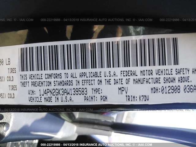 1J4PN2GK3AW139583 - 2010 JEEP LIBERTY SPORT 绿色 照片 9